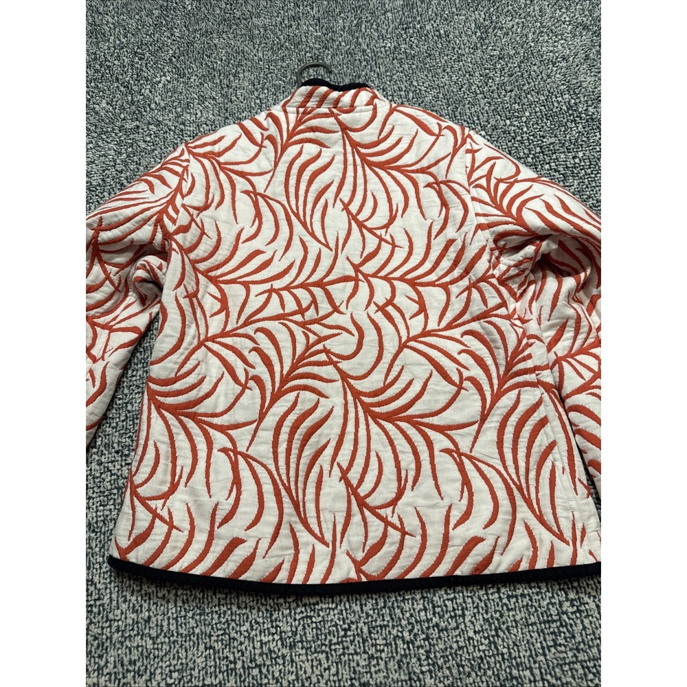Trimdin Reversible Quilted Jacket Women XL Orange White Palm Leaf Knit Blazer - Picture 8 of 14